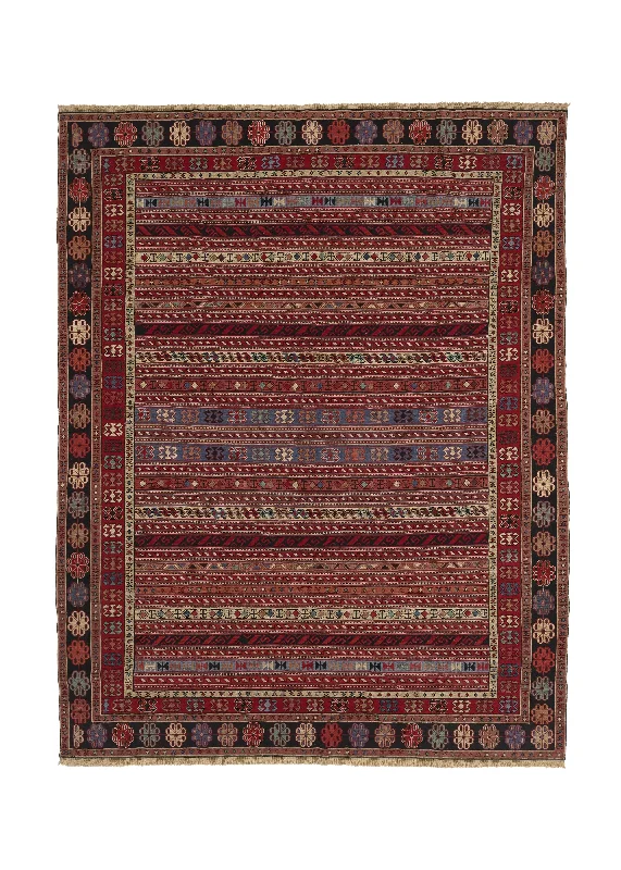 Persian Rug Sirjan Handmade Area Tribal 8'7"x11'0" (9x11) Multi-color Red Kilim Geometric Design #34008