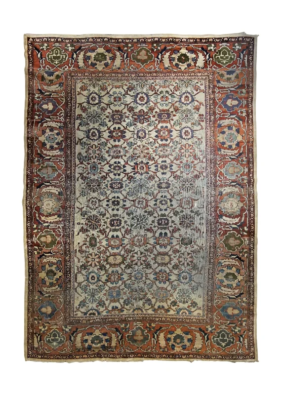 Persian Rug Sultanabad Handmade Area Antique Traditional 8'6"x12'0" (9x12) Red Whites/Beige Geometric Design #A34193