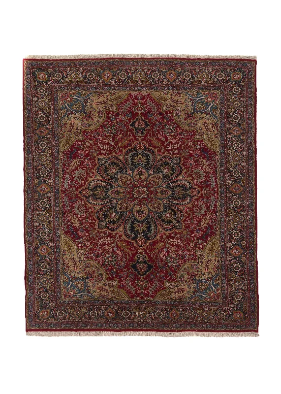 Persian Rug Tabriz Handmade Area Traditional 9'6"x11'2" (10x11) Red Blue Floral Design #32337