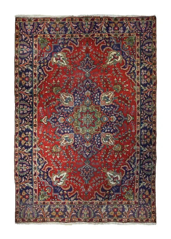 Persian Rug Tabriz Handmade Area Traditional 6'5"x9'4" (6x9) Red Blue Geometric Design #A34324