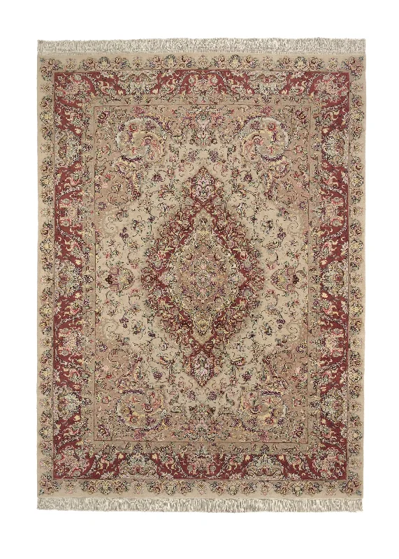 Persian Rug Tabriz Handmade Area Traditional 8'1"x11'4" (8x11) Whites/Beige Pink Floral Naghsh Design #35746