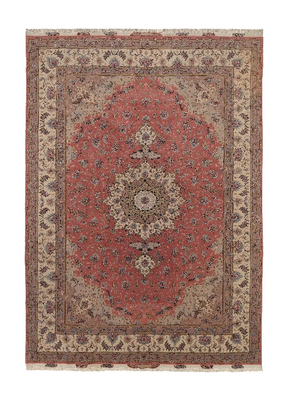 Persian Rug Tabriz Handmade Area Traditional 8'4"x11'6" (8x12) Whites/Beige Pink Floral Naghsh Design #34443