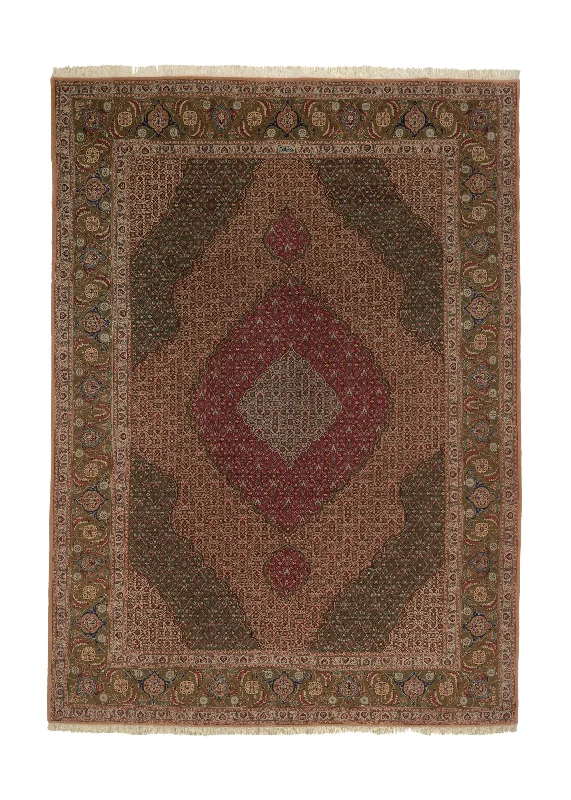 Persian Rug Tabriz Handmade Area Traditional 8'7"x11'3" (9x11) Green Whites/Beige Red Mahi Fish Design #34786