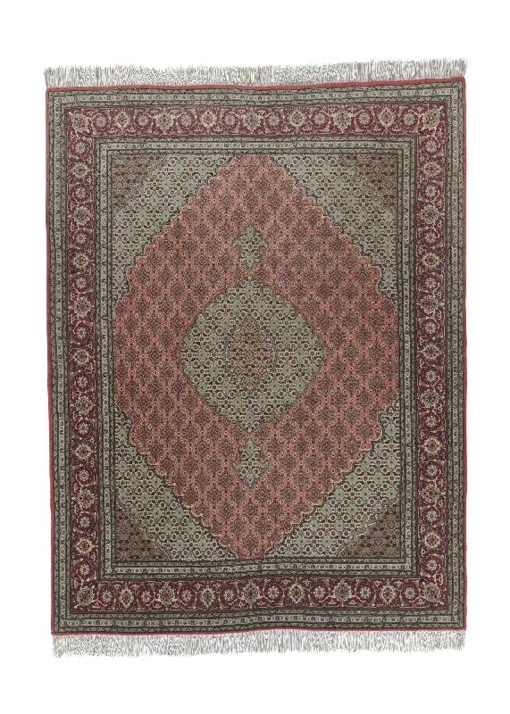 Persian Rug Tabriz Handmade Area Traditional 4'11"x6'5" (5x6) Pink Red Mahi Fish Design #35169