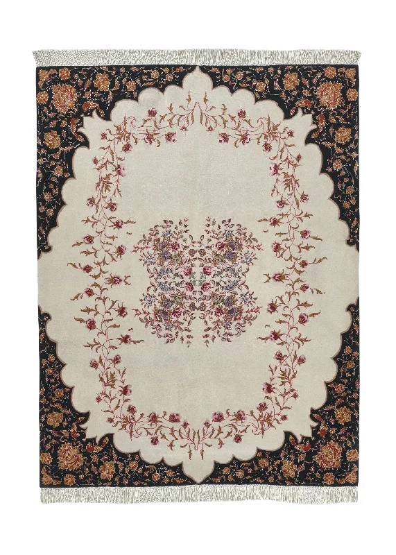 Persian Rug Tabriz Handmade Area Traditional 4'11"x6'5" (5x6) Pink Whites/Beige Floral Naghsh Design #31601