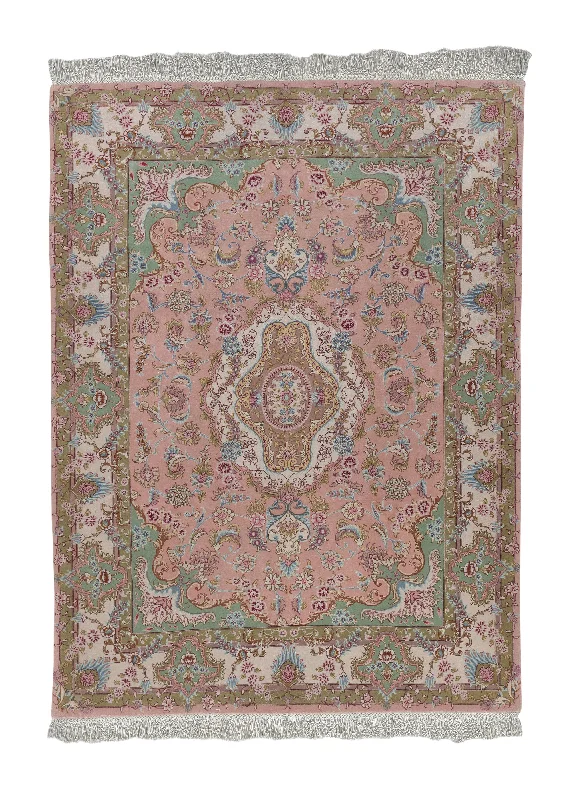 Persian Rug Tabriz Handmade Area Traditional 5'0"x6'9" (5x7) Green Pink Floral Naghsh Design #30453