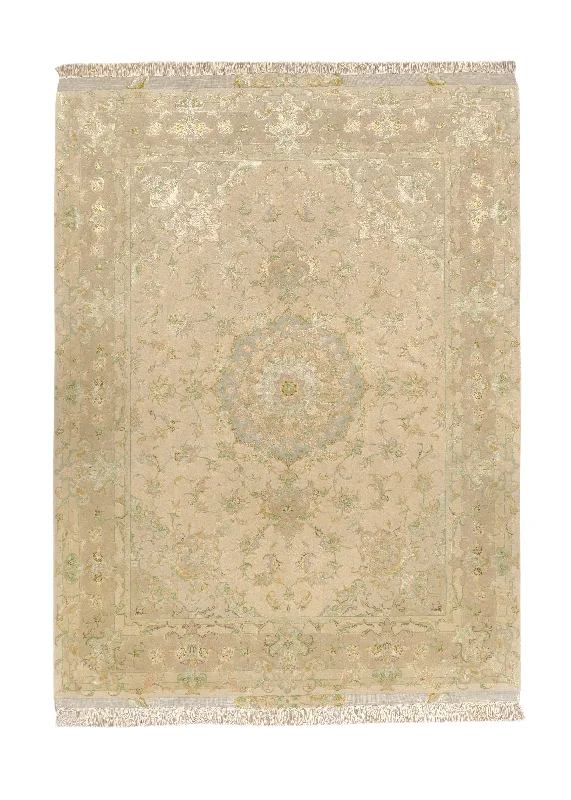 Persian Rug Tabriz Handmade Area Traditional 5'1"x6'7" (5x7) Green Yellow/Gold Floral Design #21073