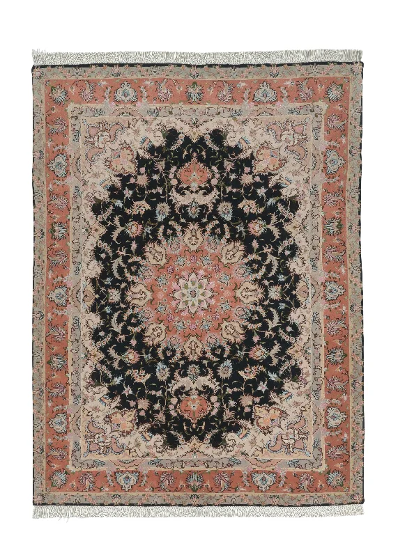 Persian Rug Tabriz Handmade Area Traditional 4'11"x6'7" (5x7) Pink Black Floral Naghsh Design #30454