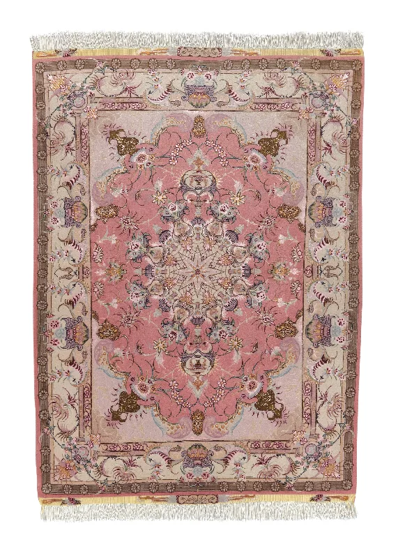 Persian Rug Tabriz Handmade Area Traditional 4'11"x6'10" (5x7) Pink Floral Vase Design #35171