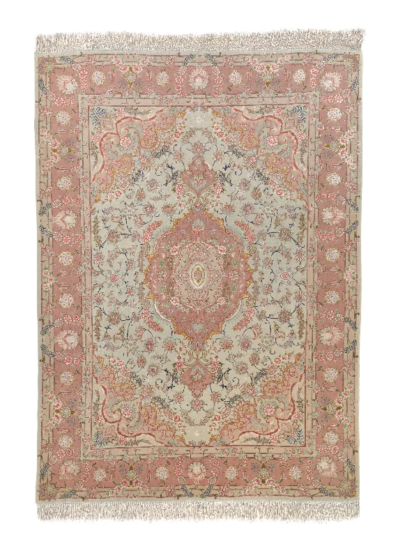 Persian Rug Tabriz Handmade Area Traditional 5'0"x6'6" (5x7) Pink Whites/Beige Floral Vase Design #35511