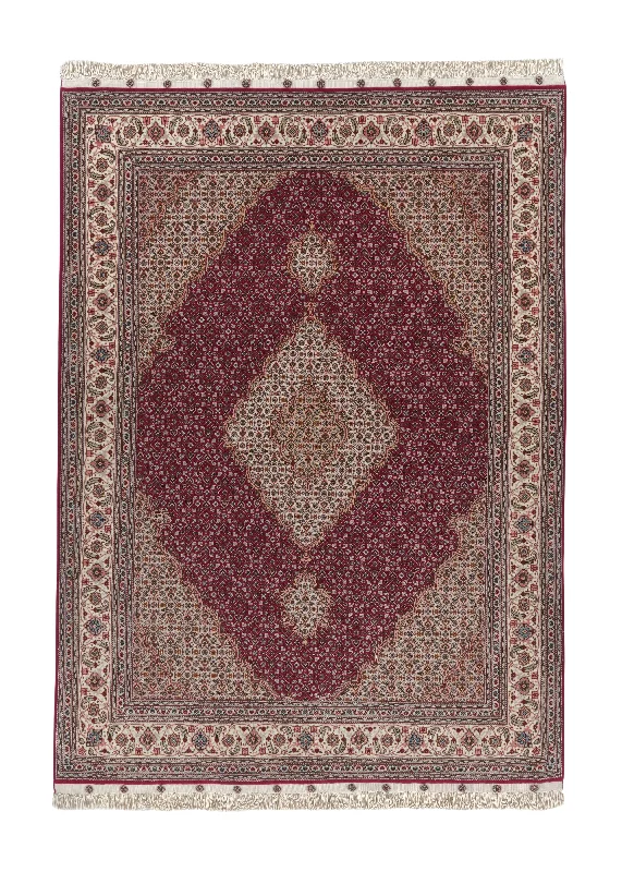 Persian Rug Tabriz Handmade Area Traditional 4'10"x6'8" (5x7) Red Whites/Beige Mahi Fish Design #28411