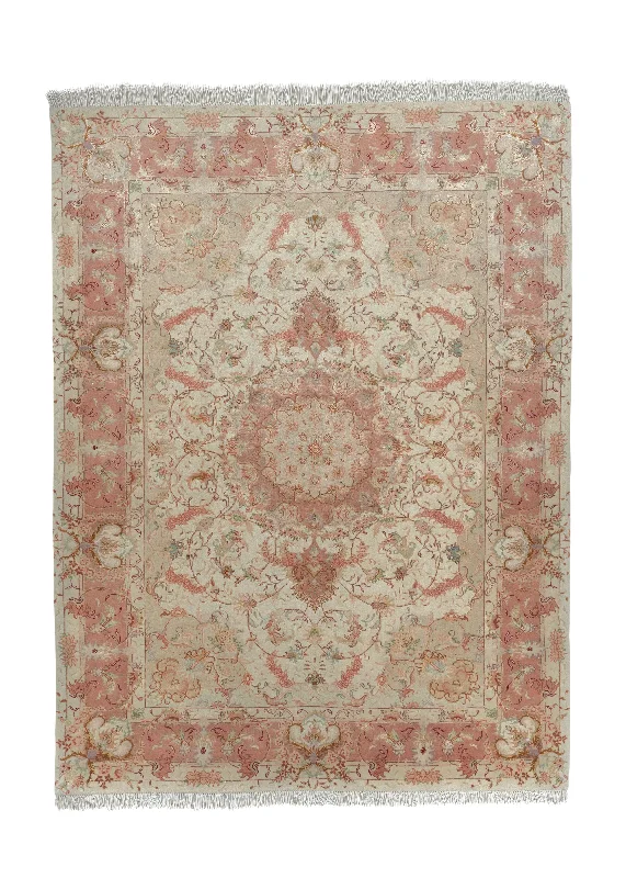 Persian Rug Tabriz Handmade Area Traditional 5'0"x6'10" (5x7) Whites/Beige Pink Floral Naghsh Design #35055