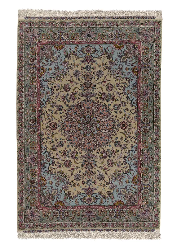 Persian Rug Tabriz Handmade Area Traditional 5'3"x7'11" (5x8) Pink Green Floral Design #30450