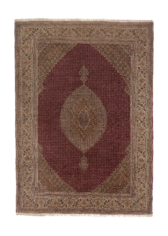 Persian Rug Tabriz Handmade Area Traditional 7'11"x11'0" (8x11) Red Whites/Beige Mahi Fish Design #35899