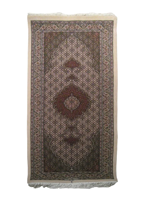 Persian Rug Tabriz Handmade Runner Traditional 2'1"x5'6" (2x6) Whites/Beige Green Red Mahi Fish Floral Design #A20634