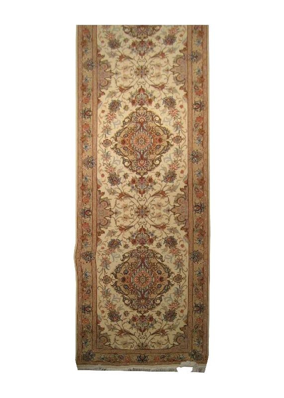 Persian Rug Tabriz Handmade Runner Traditional 2'9"x10'3" (3x10) Whites/Beige Pink Naghsh Floral Design #A20604