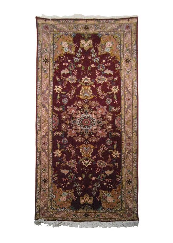 Persian Rug Tabriz Handmade Runner Traditional 2'9"x6'10" (3x7) Pink Floral Design #A20806