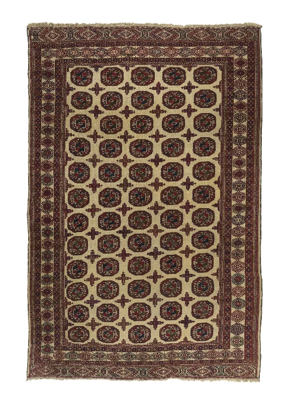 Persian Rug Turkmen Handmade Area Tribal 7'5"x11'5" (7x11) Whites/Beige Red Bokhara Design #15827