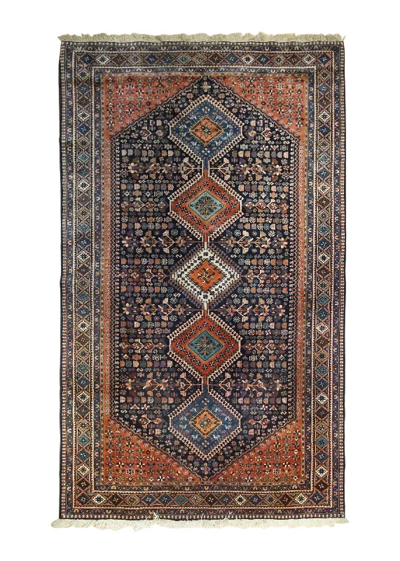 Persian Rug Yalameh Handmade Area Tribal 4'11"x8'3" (5x8) Red Blue Geometric Design #A34321