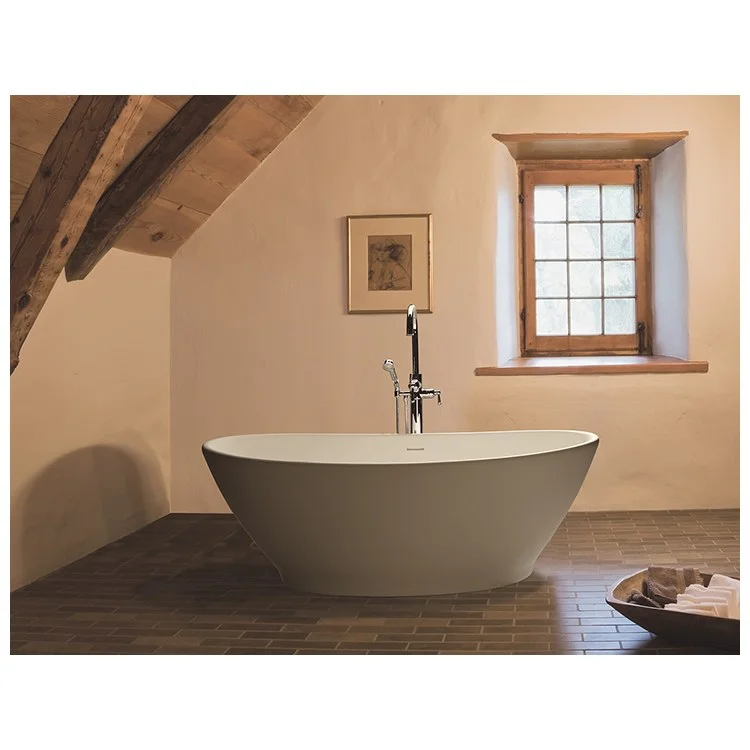 Air Tub Elise 5 63 x 32 Inch Freestanding Air Bath Center Biscuit Matte Oval Sculpturestone 74 Gallons 22 Inch