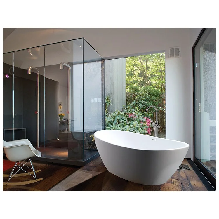 Air Tub Elise 63 x 32 Inch Freestanding with Integral Pedestal Center White Gloss Oval Sculpturestone 74 Gallons 21-1/2 Inch