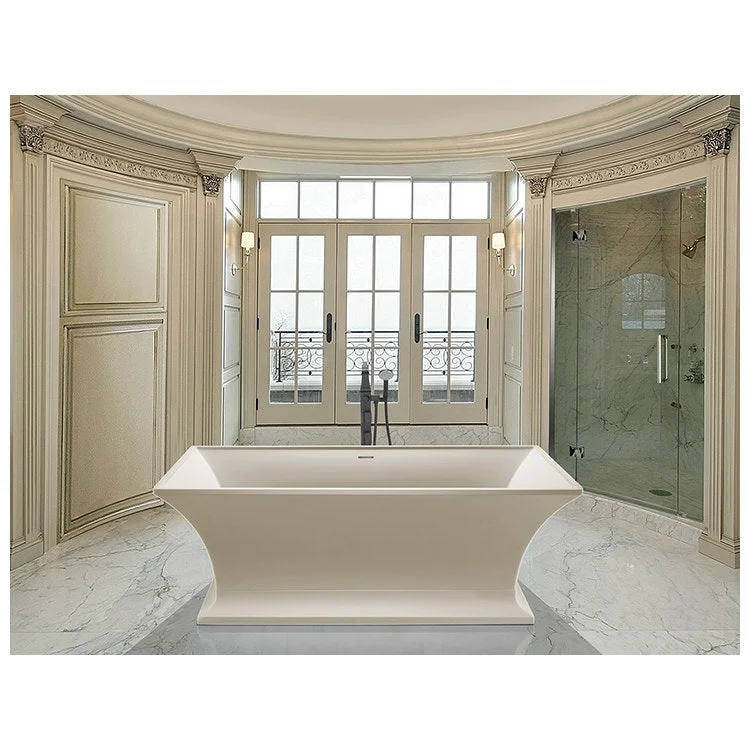 Soaking Tub Intarcia 67 x 40 Inch Freestanding with Pedestal Center Biscuit Matte Sculpturestone 90 Gallons 24-1/4 Inch