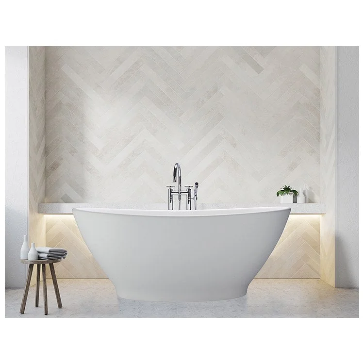 Soaking Tub Elise 62.25 x 36 Inch Freestanding Integrated Pedestal Center White Matte Sculpturestone 86 Gallons 25-1/2 Inch