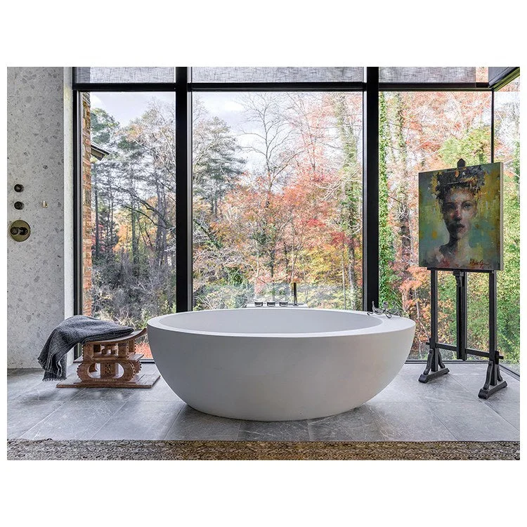 Soaking Tub Cascara 71 x 42 Inch Freestanding Center Biscuit Gloss Sculpturestone 80 Gallons 22-3/4 Inch