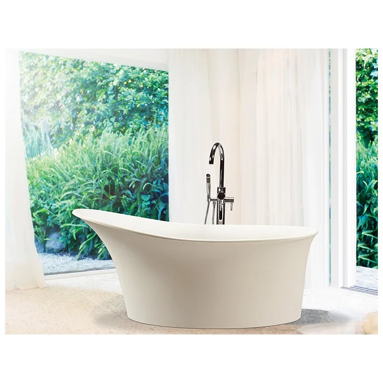 Soaking Tub Lily 60.25 x 32 Inch Freestanding Left/Right Hand Biscuit Matte Sculpturestone 53 Gallons 25-1/2 Inch