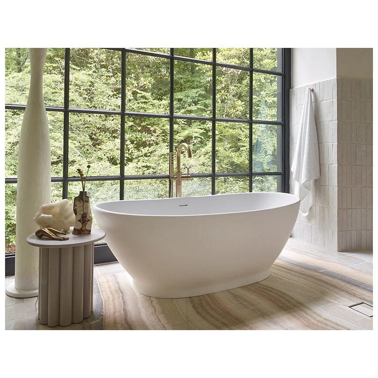 Soaking Tub Elise 66 x 33.5 Inch Freestanding Integrated Pedestal Center Biscuit Gloss Sculpturestone 90 Gallons 21-1/2 Inch