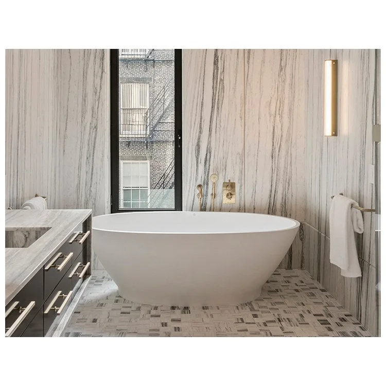 Soaking Tub Alissa 64.75 x 33.5 Inch Freestanding Center Biscuit Gloss Sculpturestone 90 Gallons 21-5/8 Inch