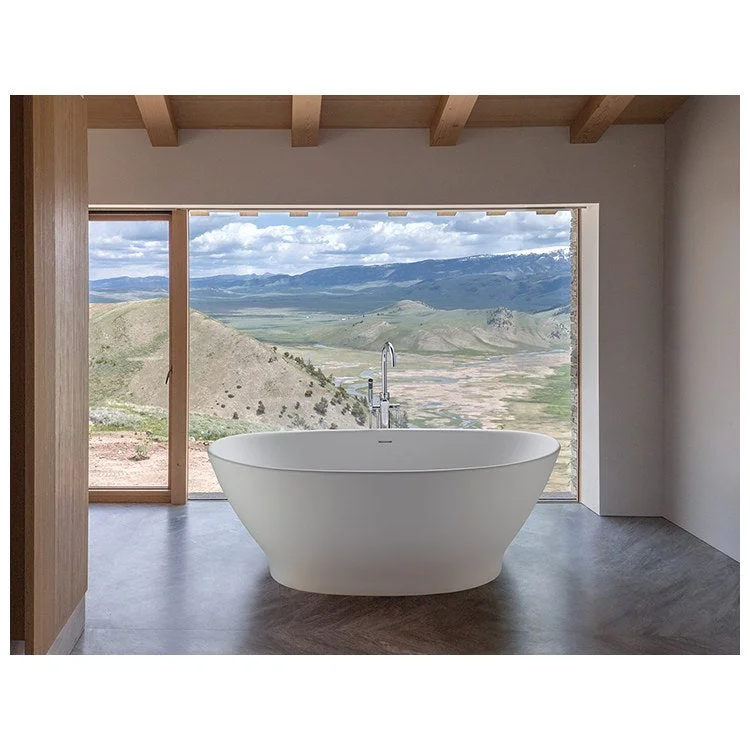 Soaking Tub Elise 73.25 x 42.5 Inch with Integrated Pedestal Center Biscuit Gloss Sculpturestone 140 Gallons 24-1/2 Inch