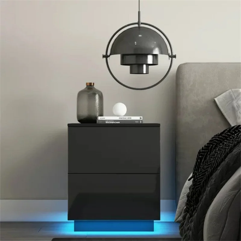 2 Drawer Nightstand with Remote Control RGB LED Light Bedside Table