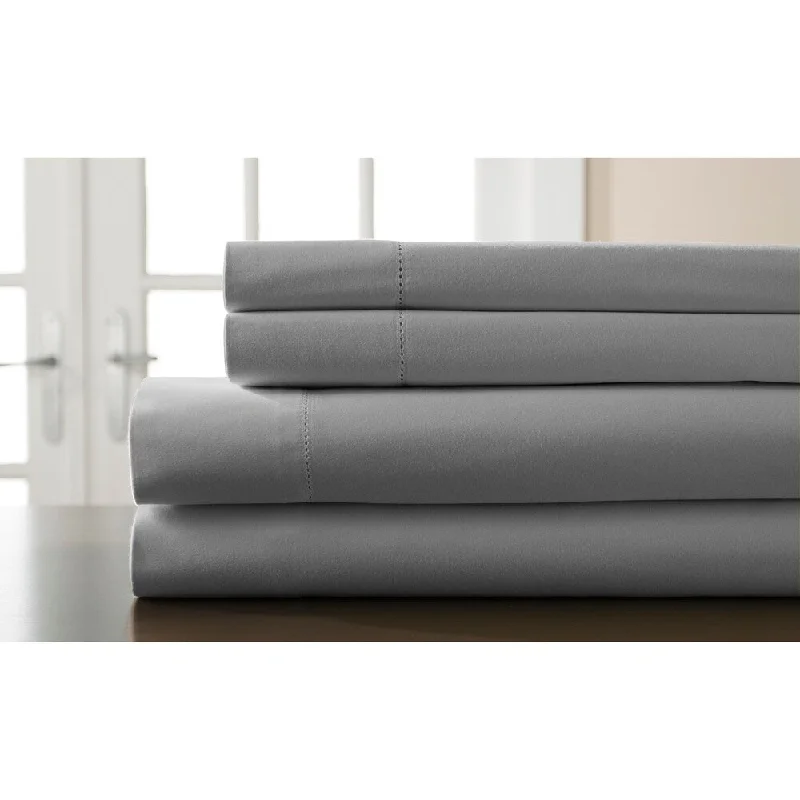 400 Thread Count Hemstitch Grey Solid Bed Sheet Set