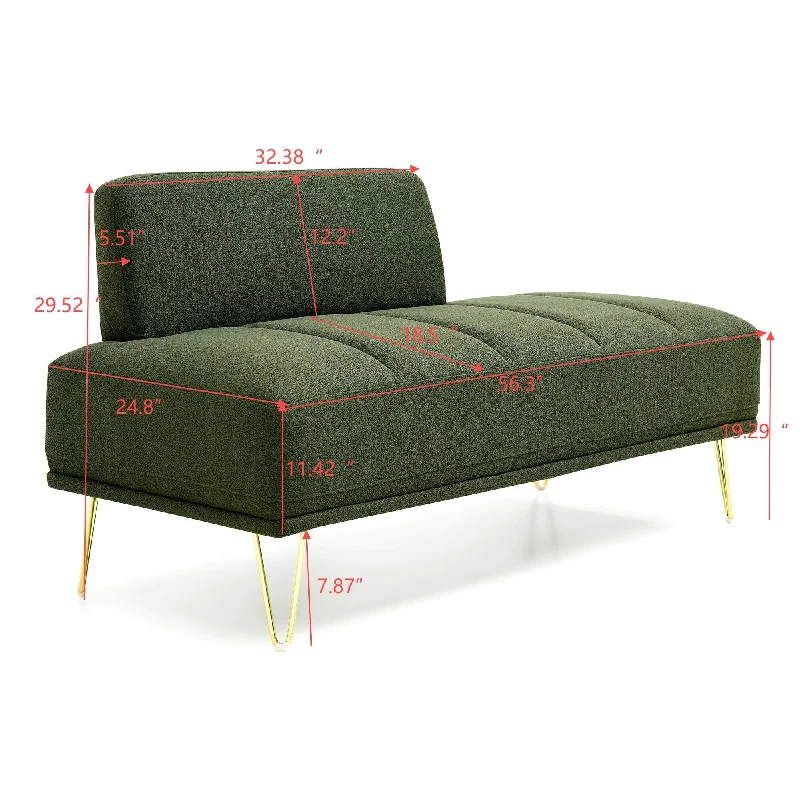 56.3" Teddy Fabric Upholstered 2-Seater Sofa Bench with Gold Metal Legs, End of Bed Ottoman Footrest for Living Room & Bedroom.