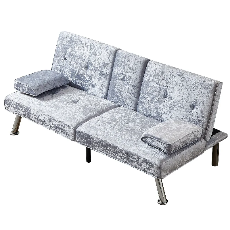 66.1" Velvet Loveseat Futon Sofa Bed with Removable Armrests