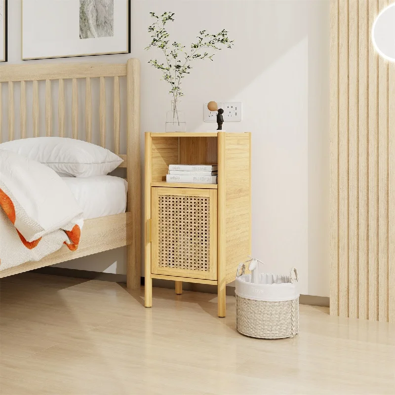 Bamboo Rattan 1 door cabinet Bedside Table Accent End Table Side Table