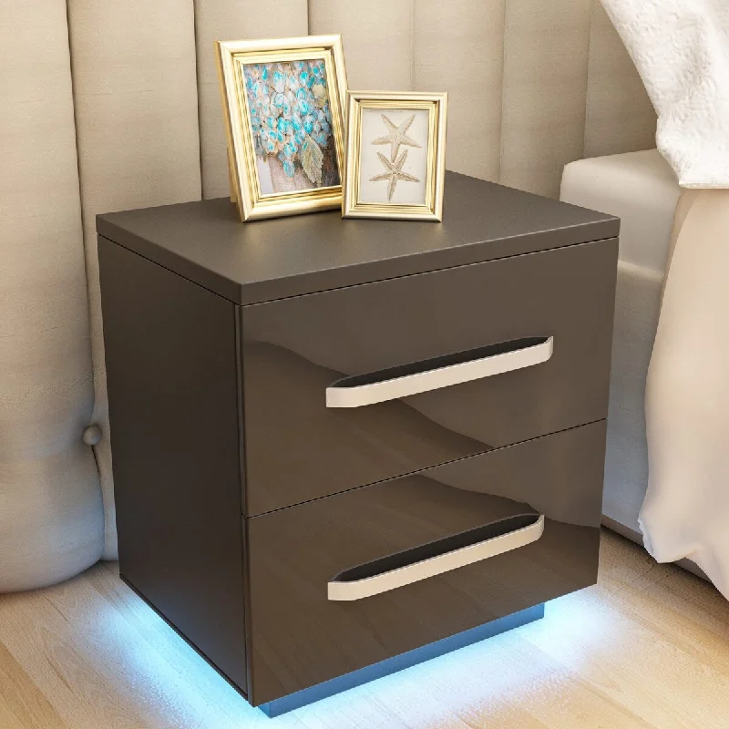 Black Led Nightstand, Bedside Cabinet with 2 Drawers for Bedroom Living Room, Sideboard with Storage