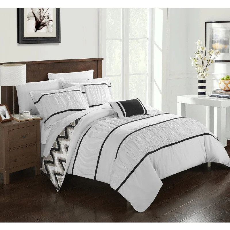 Chic Home 8-Piece Brooks Bed-In-A-Bag White Comforter Set