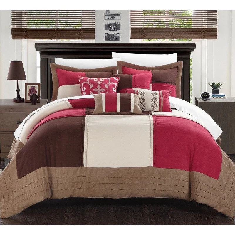 Chic Home Luciano 11-Piece Burgundy Patchwork Comforter Bed in a Bag