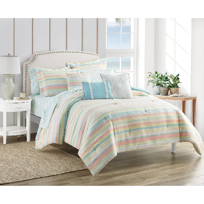 DESIGN STUDIO Cozy Yonker Rainbow Stripe Yellow/Aqua 10-piece Bedding Set