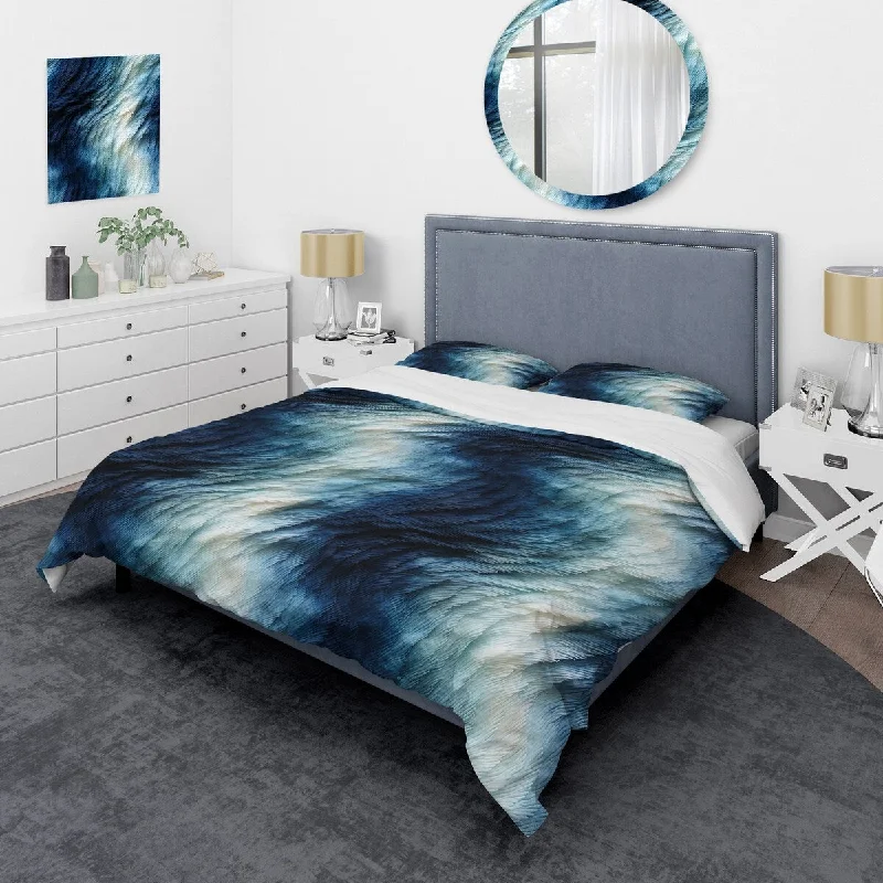 Designart "Blue And White Shibori Marble Ink" White Glam Bedding Cover Set With 2 Shams