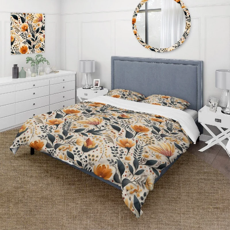 Designart "Earthy Tones Yellow And Blue Cottage Flowers" Teal cottage bedding set with shams