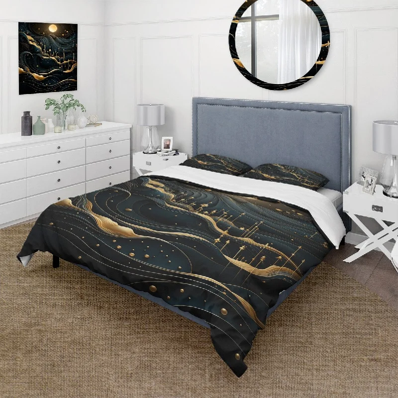 Designart "Gold and Minimalism moolight fever I" Abstract Landscapes Bedding Cover Set - Traditional Bed Set with Shams