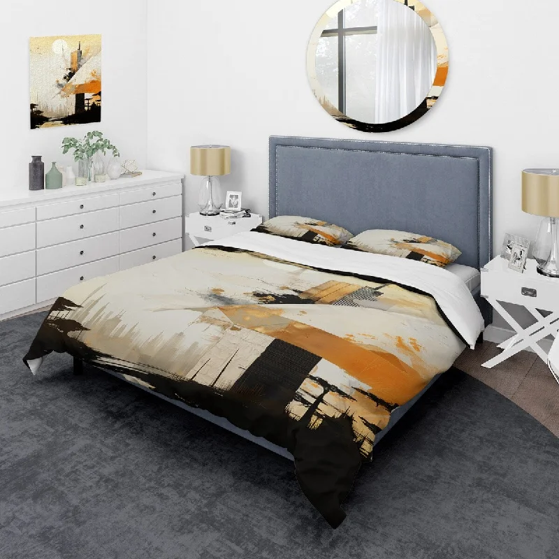 Designart "Grey and Gold Sunset Collage II" Abstract Collages Bedding Cover Set - Traditional Bed Set with Shams