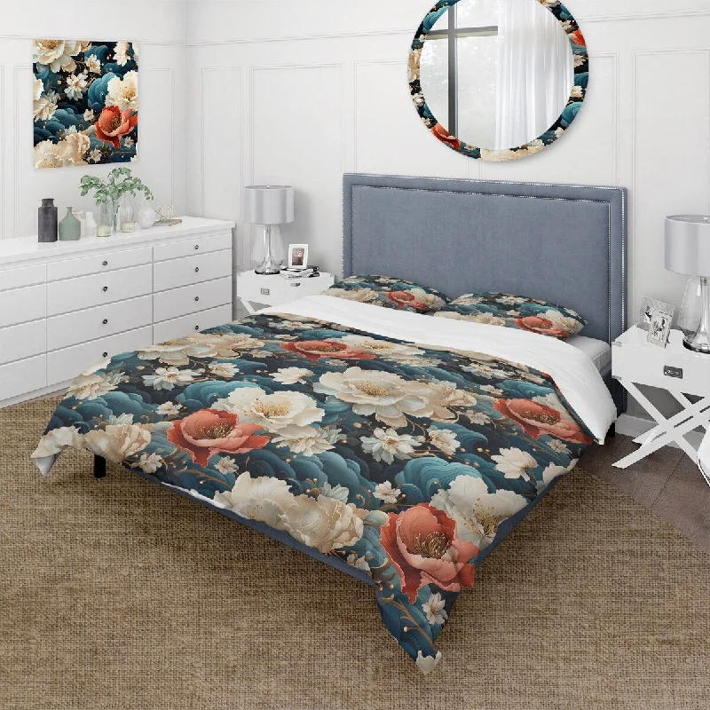 Designart " Kimono Whispers IV" Floral Bed Cover Set With 2 Shams