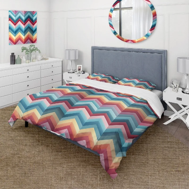 Designart "Multicolor Urban Geometry Chevron Pattern" glam bed cover set with 2 shams