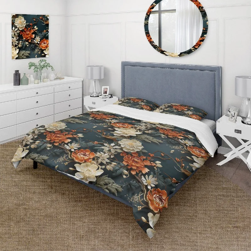 Designart "Natures Harmony" White Floral Bedding Set With Shams