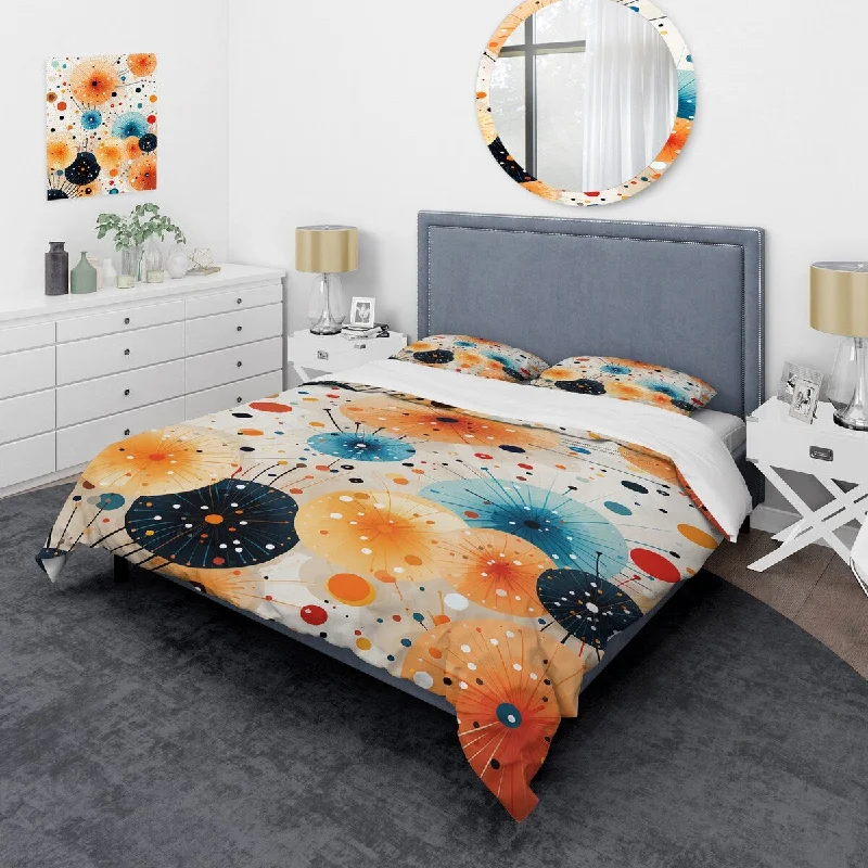 Designart "Orange and blue fireworks magic" Fireworks Bedding Cover Set - Traditional Bed Set with Shams