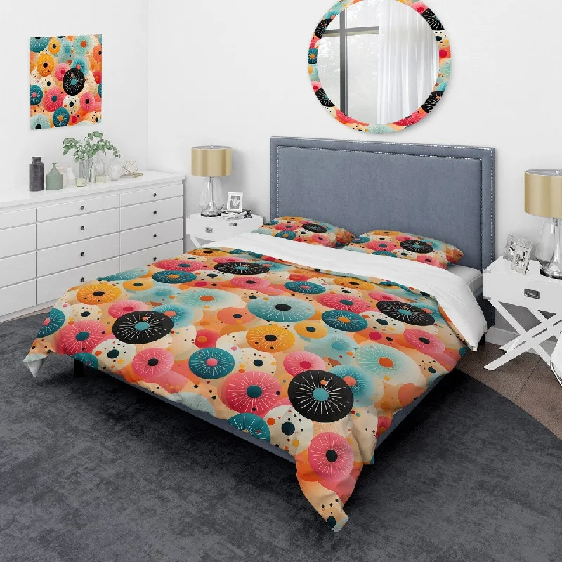 Designart "Popart Donus And Records Fushion" Blue Modern Bedding Covert Cet With 2 Shams